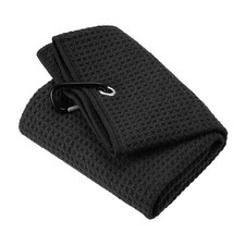 16"x16" Tri-Fold Golf Towels Waffle Pattern Towels Soft Fiber D Clip Black