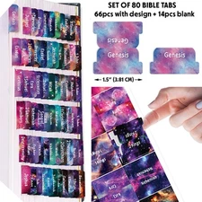 80 Bible Tabs Large Print Laminated Index Tabs (66 Book Tabs & 14 Blank Tabs)