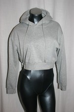 Womens Shein Cropped Hoodie Hooded Sweatshirt Fleece Lined Light Heather Gray M