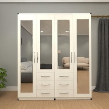 4 Door Mirrored Combi Wardrobe – Pre Assembled with 6 Small Drawers