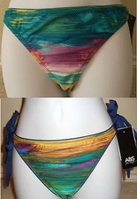 NWT ABS tie side or hipster multi colored stripe shape swim bikini bottom,8,10,1