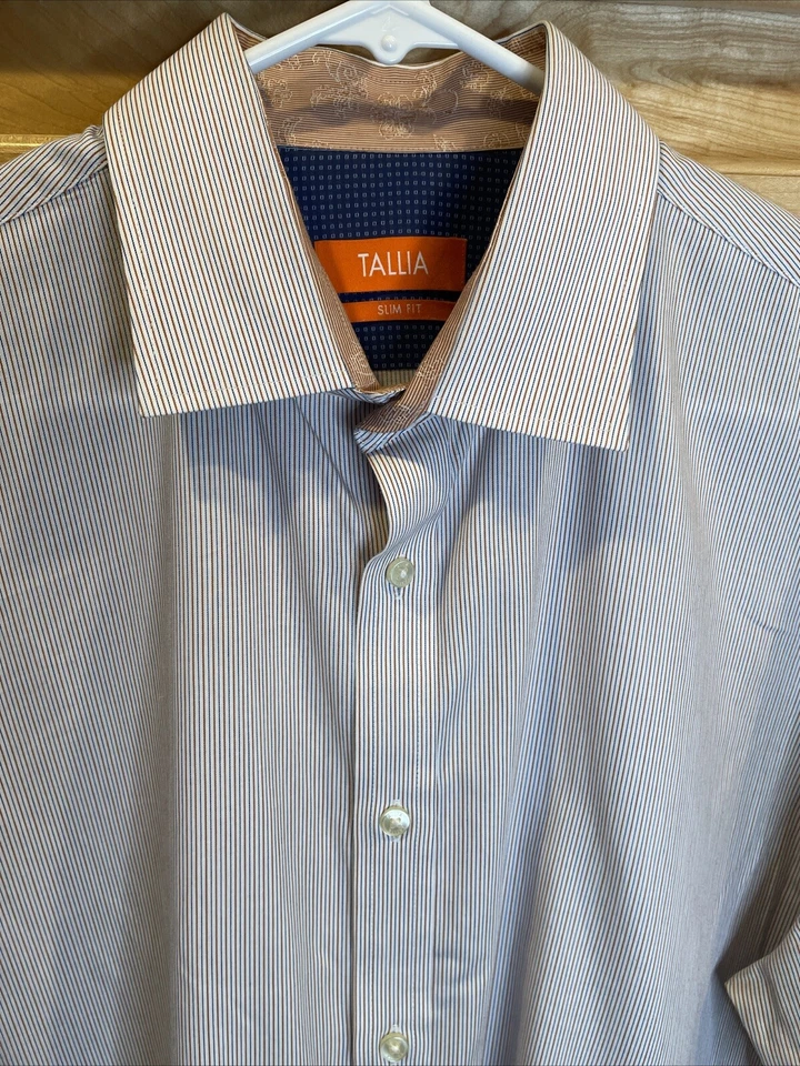 Tallia 男式粉色格子长袖纽扣正装衬衫 16 码 1/2 32/33 — 第 4/4 张图片