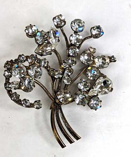Lg Vintage Austria Swarovski Crystal Prong Set Rhinestone Pin Brooch 2.25" Sgnd - Picture 7 of 8