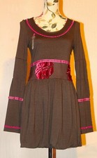 BNWT £140 Saona Rose Pink Velvet Black Brown Stripe Silk Jersey Dress UK 10 12 