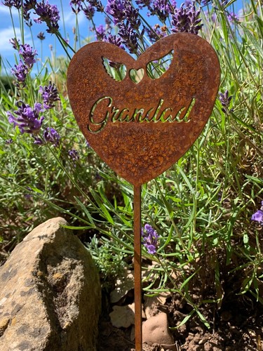 GRANDAD Memorial Heart Steel Plaque Tribute Spike Graveside Stake Remembrance - Picture 2 of 4