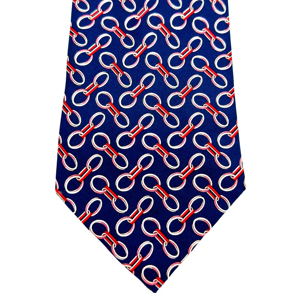LONGCHAMP 领带男式蓝色红色链条几何丝绸意大利豪华领带 — 第 4/4 张图片