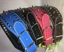 24"L Dog Collar Studded Spikes Rivet PU Leather 2.15" W Pitbull Mastiff M L & XL