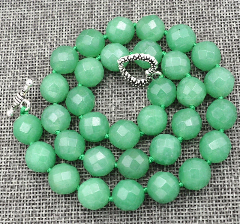 Collar de cuentas redondas de aventurina natural facetada de 12 mm broche de plata tibetana de 18"" Foto 3 de 4