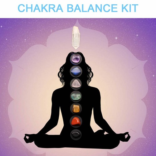 8 Chakra Balance Kit Natural Quartz Crystal Healing Tumbled Stones Set w/Pouch - Picture 2 of 9
