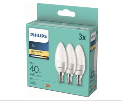 3er Pack Philips LED E14 B35  4,9W = 40W Kerzenform 470lm 827 Warmweiß 2700K