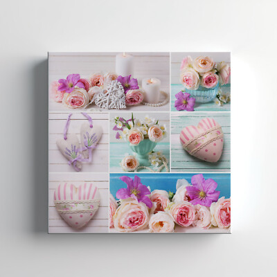 Collage mit Rosen und Herzen Leinwanddruck Wandkunst Wohnkultur Wandhänger
