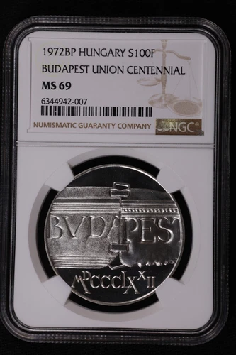 1972 Hungary Silver 100 Forint, Budapest Union Centennial - NGC MS 69