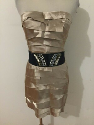 bebe black and gold bandage dress Off Shoulder Bandage Midi Dress – bebe main image 0