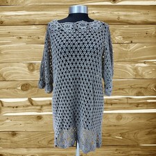 Crochet Cover Up Tunic Top Knit Pullover Sweater Dress Gray size Medium/Large