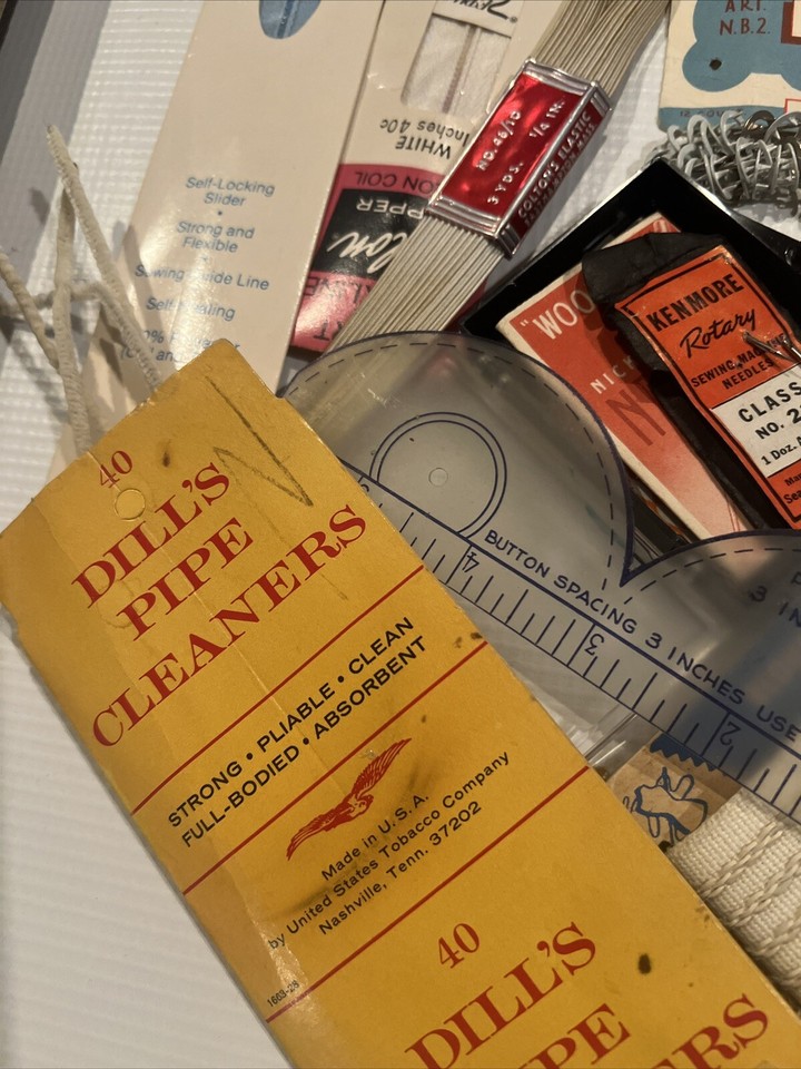 Vintage Lot Buttons Sewing Notions Trim Lace Rick Rack Zippers Thread