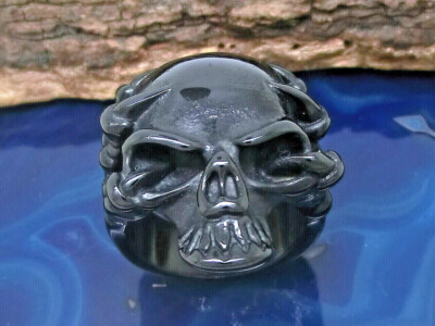 BlackAmazement Teschio Anello Oro IP Skull Biker Gotico Argento Uomo Donna In Acciaio, Acciaio Inossidabile, 20 - Foto 6