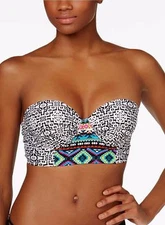 Hula Honey Junior Black Print Strapless Underwire Push-up Bikini Swim Top XS NWT