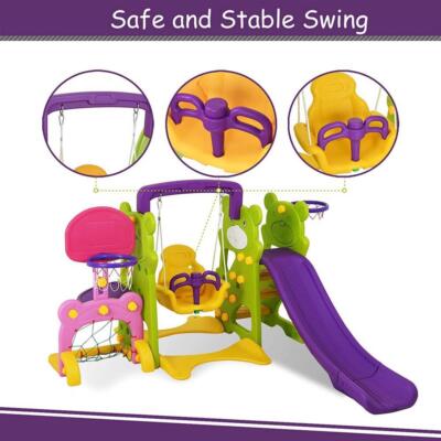 4 in 1 Kids Slide Swing Set Sturdy Toddler Slipping Slide Prefect Gift for Child