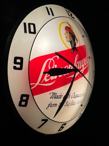 RARE 1950’s Vintage LEINENKUGELS Beer GLASS Double Bubble Bar Clock Light Sign! - Picture 3 of 17