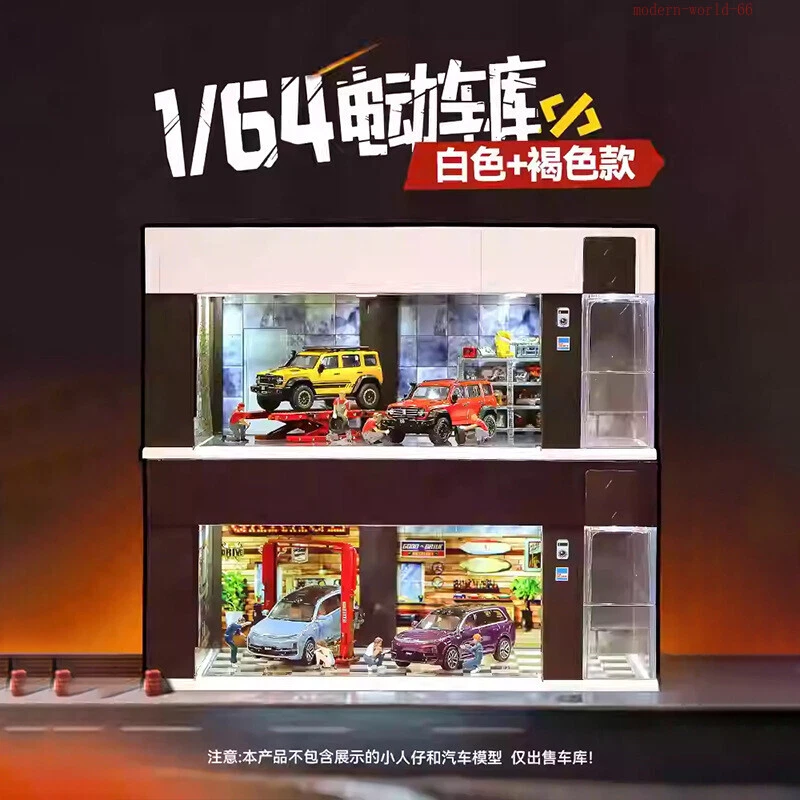 Diorama 1/64 Smart Door Opening Garage Model LED Parking Lot Display Case Toy - Image 3 of 4