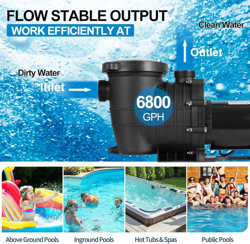 110V-220V 2.0HP Swimming Pool Pump Motor Strainer Filter Basket In/Above Ground - Image 3 of 4