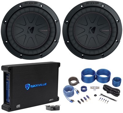 (2) Kicker 48CWR82 COMPR8 8'' 12000w Car Audio Subwoofers+Mono Amplifier+Amp Kit