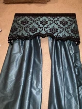 Black/blue damask Window valence 46x24 Custom Made