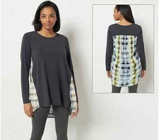 LOGO Lori Goldstein Rayon 230 Top with Tie-Dye Back-Phantom Gray-Large-A484858