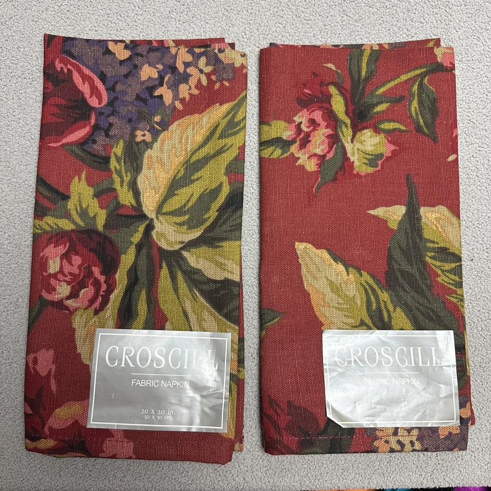 2pk New Croscill Serena Fabric Floral Cloth Cotton Napkins 20 X 20” Red - Image 2 of 4