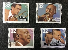 1996USA #3096-3099 32c Big Band Leaders - Set of 4 Singles  Mint
