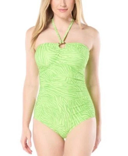 Traje de baño Michael Kors talla 12 estampado animal halter de una pieza rosa nuevo Foto 2 de 4