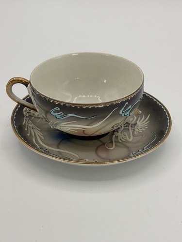 Vtg Moriage Dragonware Tea Cup and Saucer - Raised Dragon W/Geisha Lithophane - Picture 2 of 5