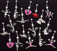 10 CZ Dangle Belly Button Rings Cheer Leaders 14g Wholesale Gem Fancy Navel 214