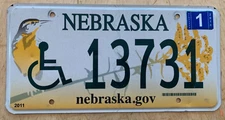 NEBRASKA DISABLED PERSON  HANDICAPPED AUTO LICENSE PLATE " 13731 " NE WHEELCHAIR