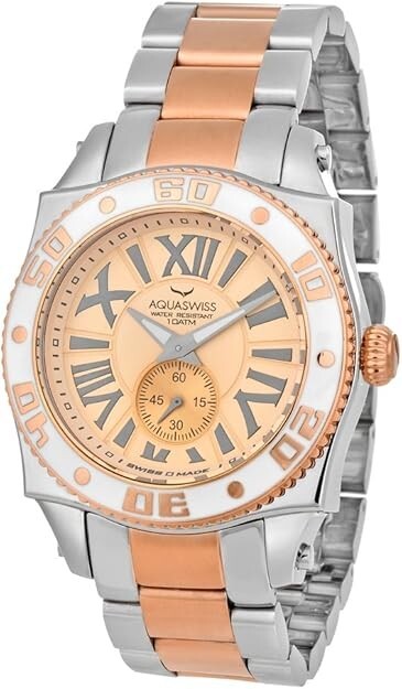 Aquaswiss Quartz 44 MM Men's Gold Dial Stainless Steel Rose Gold 62G0081