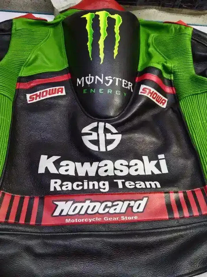 Chaqueta de cuero Kawasaki Racing Moto nueva chaqueta de motociclista Kawasaki Foto 4 de 4