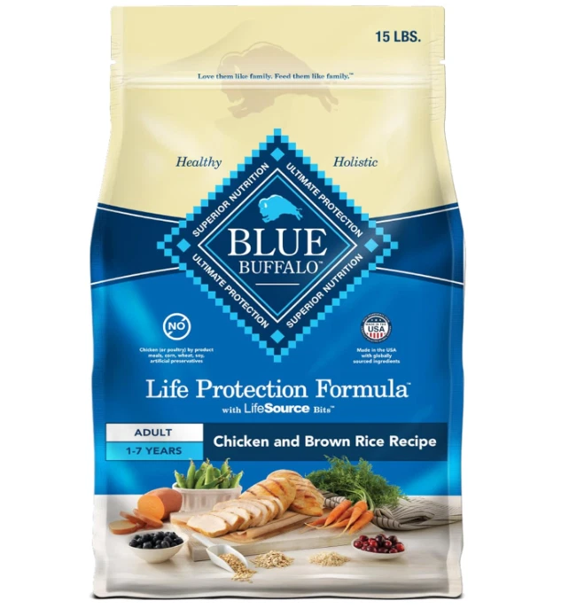 Blue Buffalo Life Adult Chicken & Brown Rice Recipe Dry Dog Food, 15-lb bag