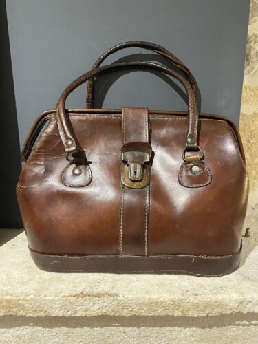 Antique Brown Leather Handbag Suitcase / Satchel / Women's Leather Leather - Picture 1 of 24