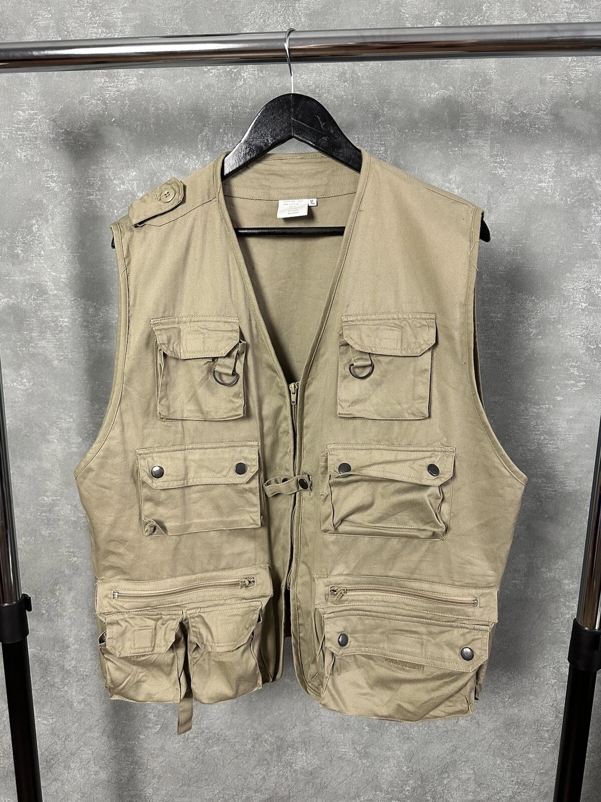 Vintage Camel Multi Pocket Tactical Cotton Vest Size L