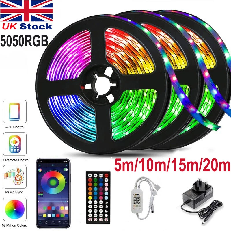 LED Strip Lights 1 20M RGB Colour Changing 5050 Tape Kitchen Cabinet Lighting UK