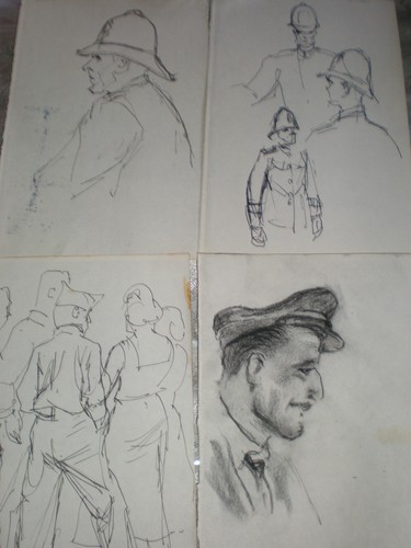 Stuyvesant (Stuart) Van Veen Coll di (4) Disegni Militari "Americano a Roma"