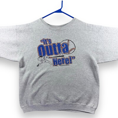 Baseball Get Outta Here Sweatshirt Men's M Medium Gray Crewneck Pullover Hanes