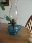 SMALL BLUE GLASS VINTAGE FINGER OIL LAMP-GC.