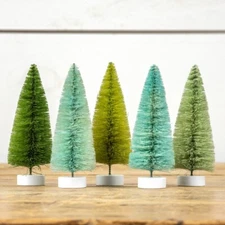 Set of 5 Bottle Brush Trees, Shades of Green, 6" Tall, Ragon House, NIB