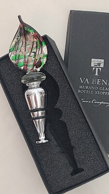 VA Bene Murano Glass Bottle Stopper -Two s Company- Green Red NEW/Box