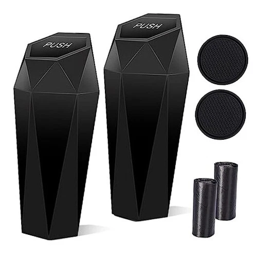 Bote de basura para automóvil con tapa, 2 paquetes de mini 2 Pack Negro