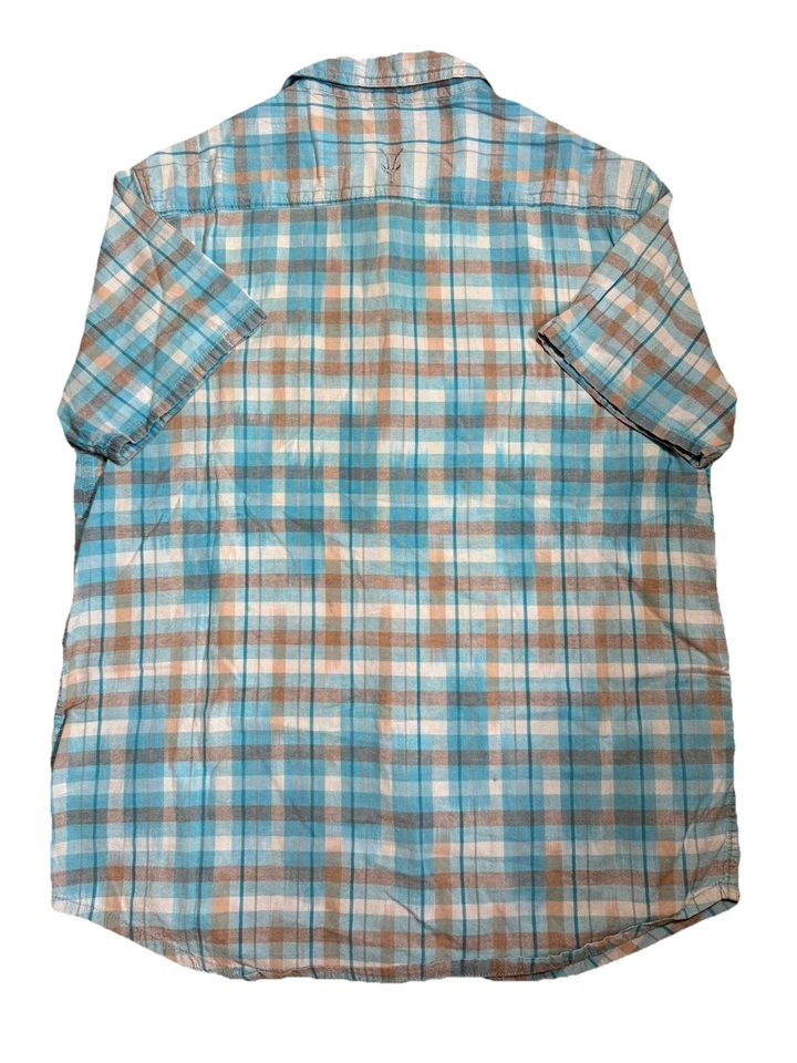 Camisa Ibex Hombre Grande Manga Corta Azul Cuadros Bolsillo Logo Foto 4 de 4