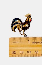 Vintage Gerry’s Gold Tone Rooster Brooch Pin With Red & Blue Enamel 1960s-1980s