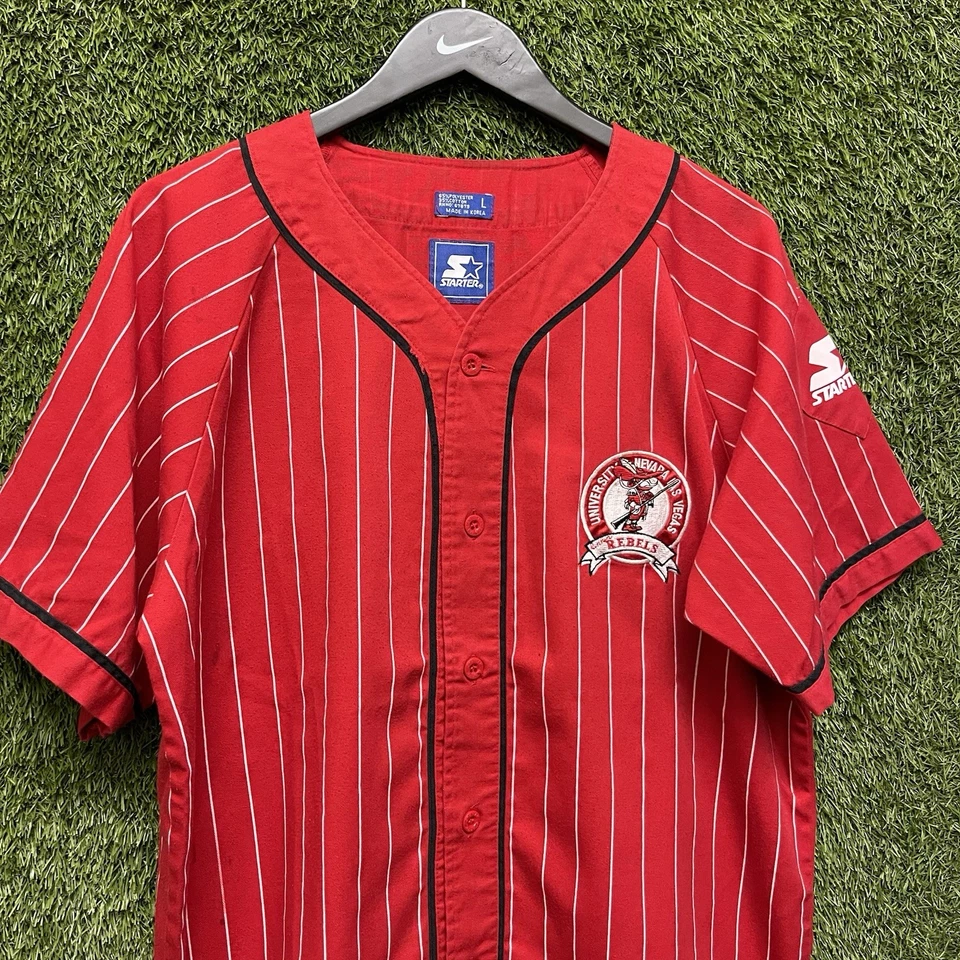 Camiseta deportiva a rayas vintage de los 90 Starter UNLV Runnin Rebels para hombre XL estilo béisbol Foto 2 de 4