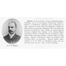 Dr Walter Samuel Simpson of Heslington House, Worthing - Antique Print 1910